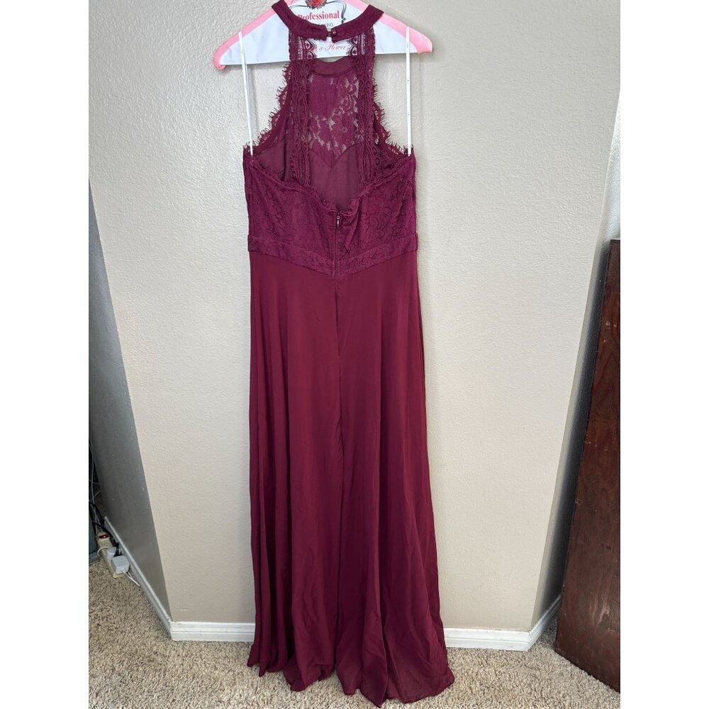 Lulus Women’s Burgundy Lace Halter Maxi Dress Size M Flowy Elegant Gown Formal - Picture 4 of 8